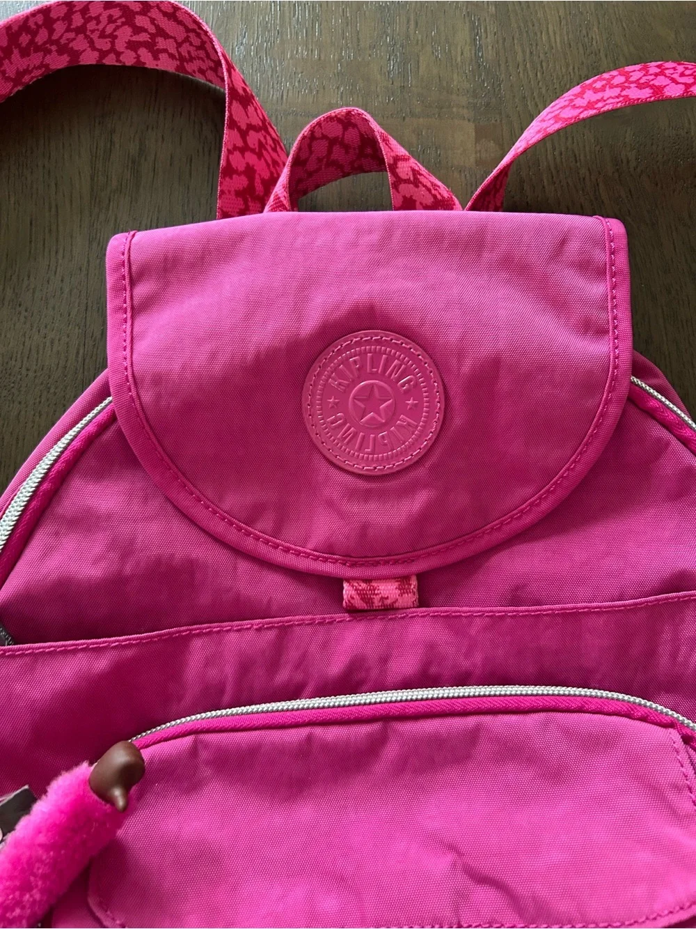 Kipling queenie pink nylon backpack travel with silver hardware